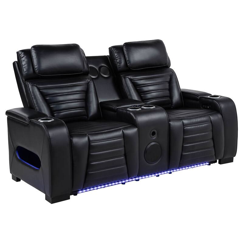 Zuma Faux Leather Dual Power LED Sofa Set Black