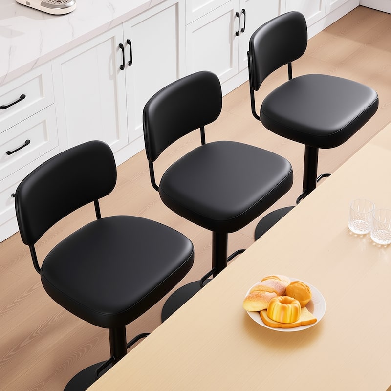 Adjustable Height Swivel Bar Stools with Back and Footrest - 17.7"W x 15.75"D x 35"-42.9"H