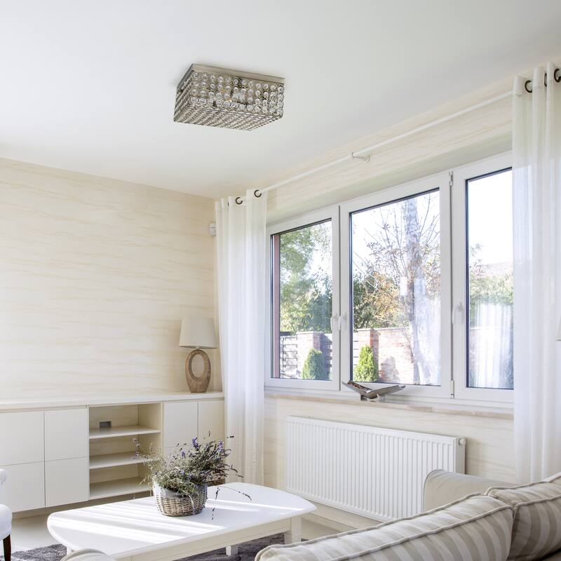 Modern 12" Brass Flush Mount Ceiling Light - 2 Light Fixture for Hallway, Bedroom, Living Room - 12