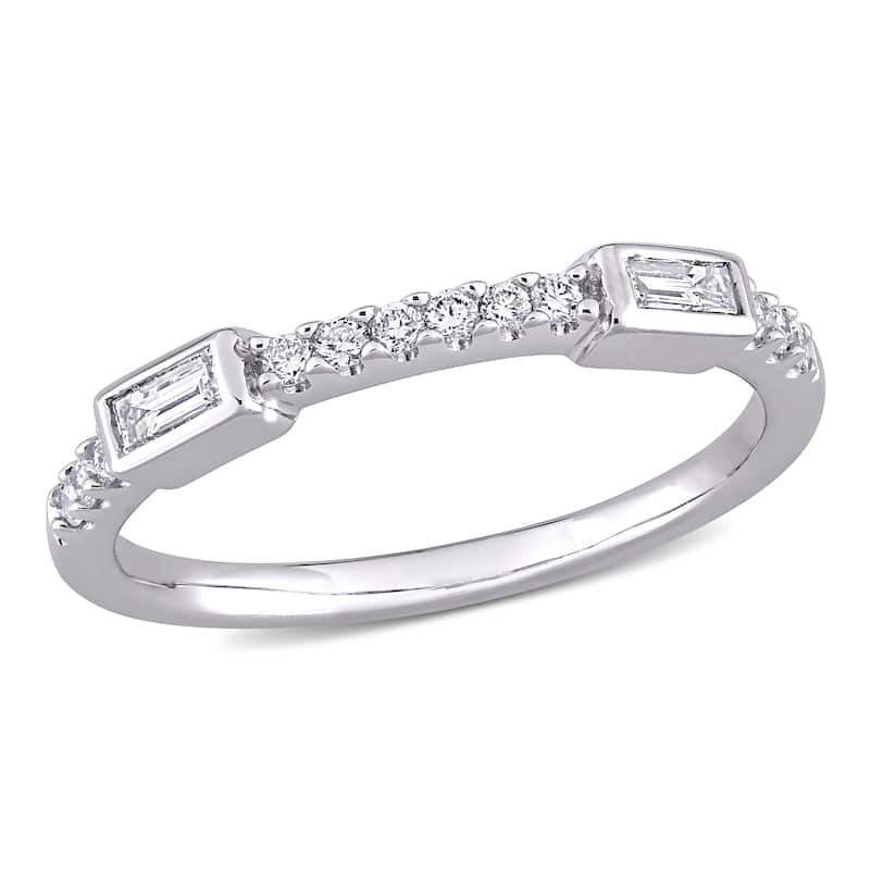 Miadora 1/4ct TW Parallel Baguette and Round Diamonds Semi-Eternity Ring in 14k White Gold