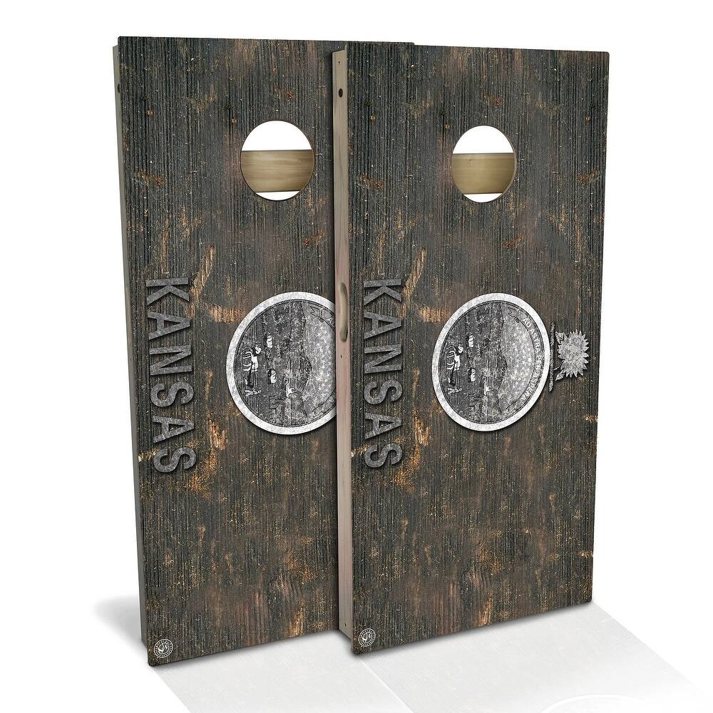 Kansas Flag Rustic Outdoor Cornhole Board Set