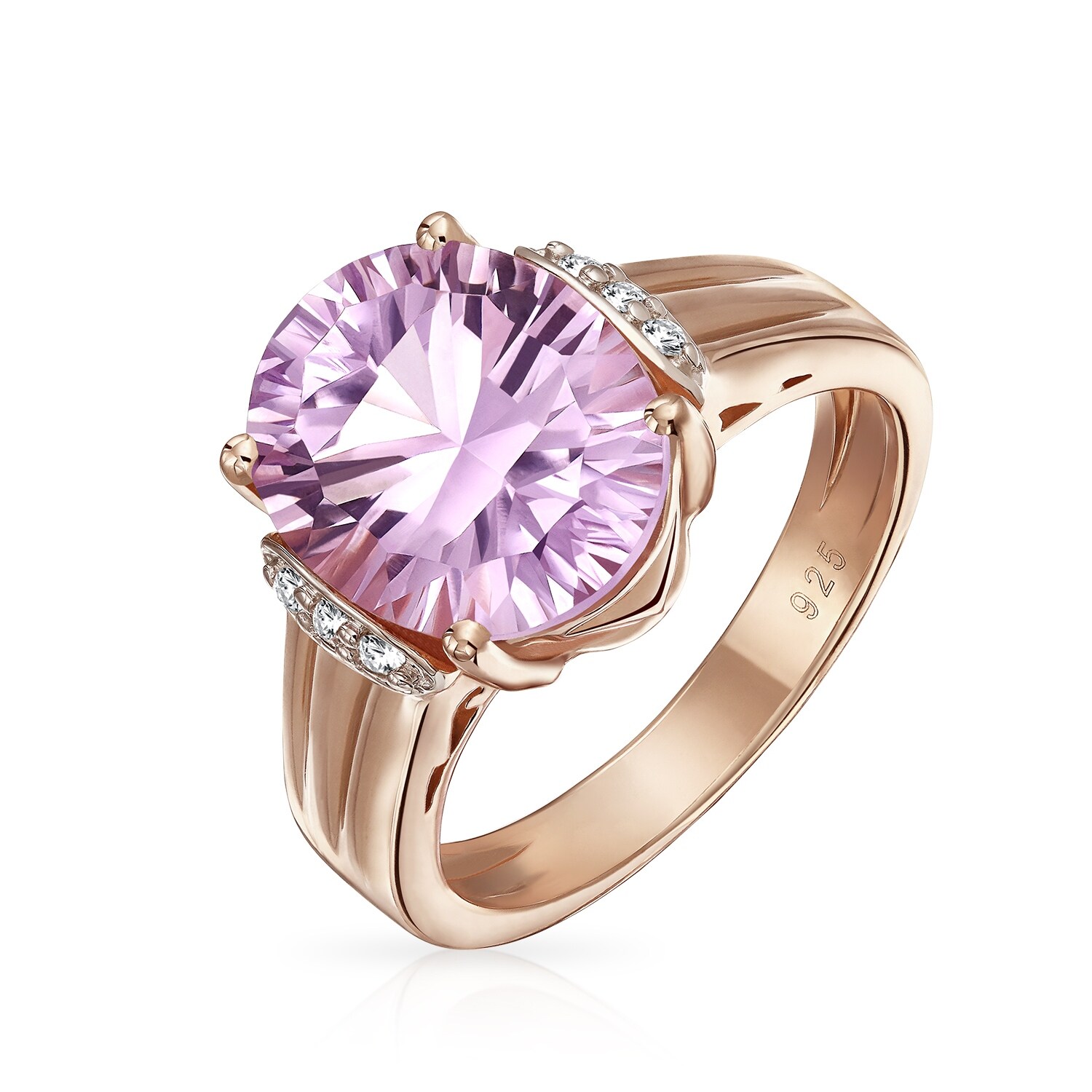 Details about / Authentic Natural Round Amethyst Flower Ring Women Jewelry Gift Rose Gold Plated