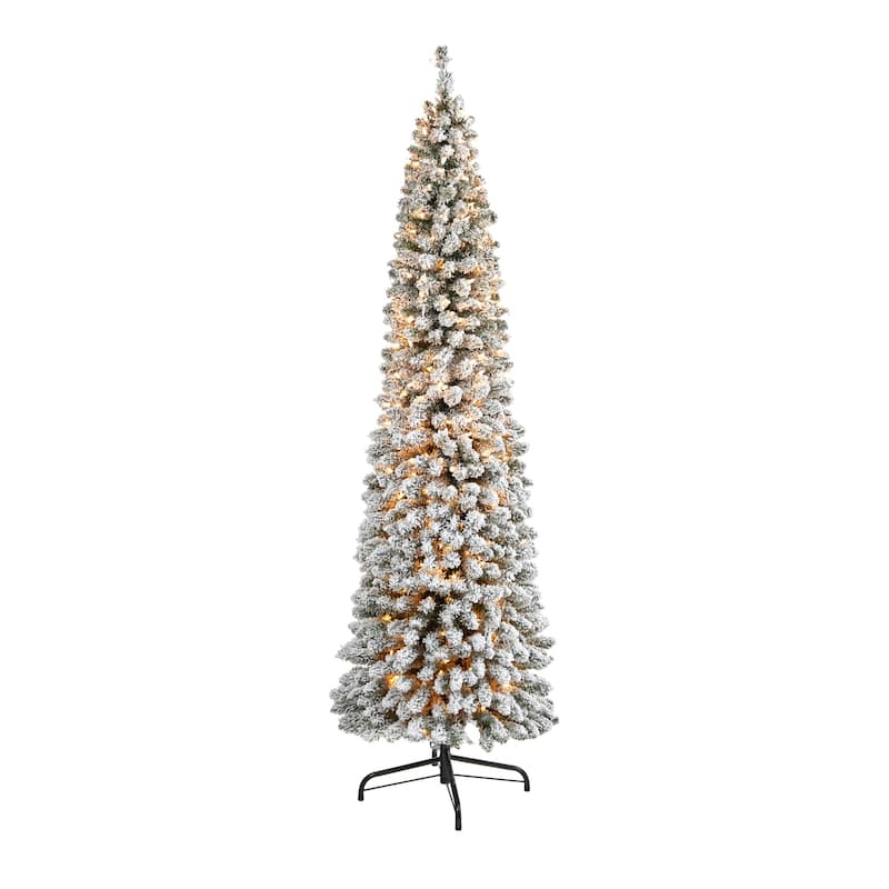 7Ft Pencil Christmas Tree with Lights - Artificial Holiday Tree, Slim Design, 400 LED Lights, Bendable Branches - White - 84