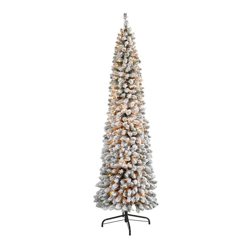 7Ft Pencil Christmas Tree with Lights - Artificial Holiday Tree, Slim Design, 400 LED Lights, Bendable Branches - White - 84