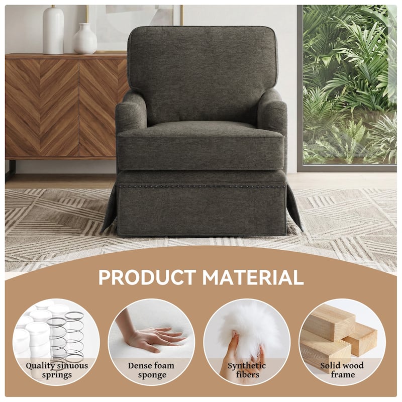 Chenille Swivel Accent Chair with Nailhead Trim Skirt