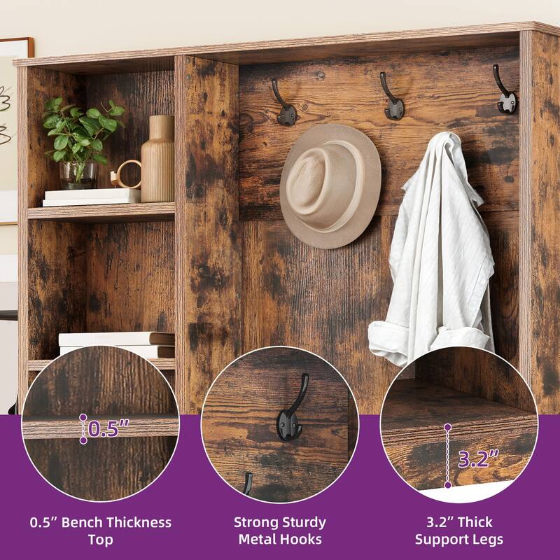 Moasis 39"/59" Farmhouse Hall Tree Bench Shoe Storage Coat Rack for Entryway with Adjustable Shelf