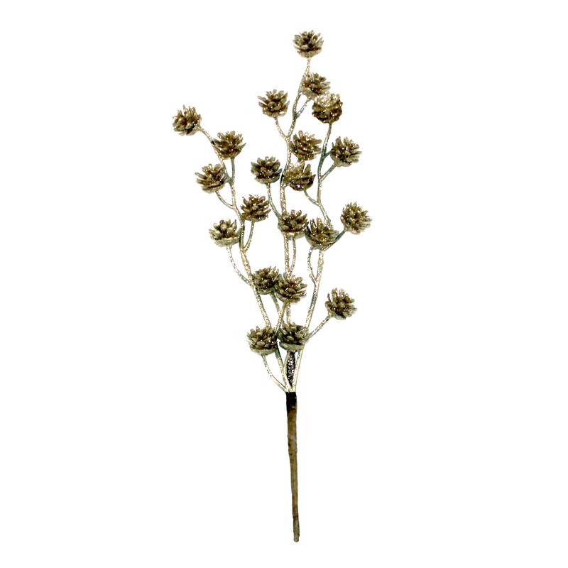 12" Christmas Glitter Plastic Pine Cones Branch Pick, Champagne, Set of 6 - 12