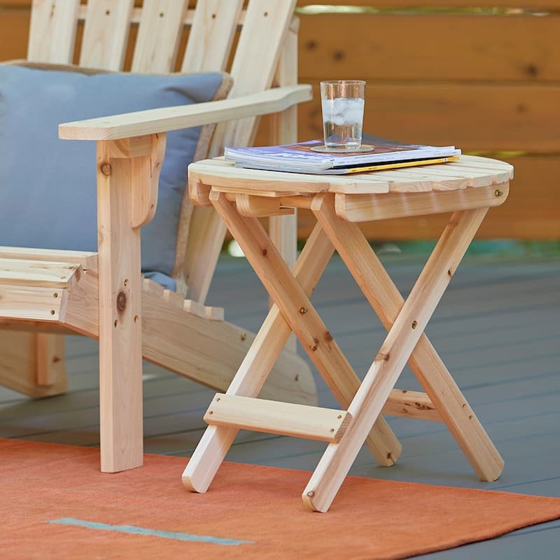Remedy 19" Assembled Cedar Wood Round Collapsible Folding Table