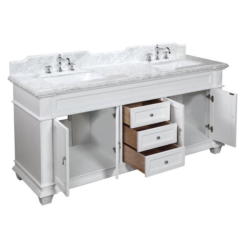 KitchenBathCollection Elizabeth 72" Double Bathroom Vanity with Carrara Marble Top
