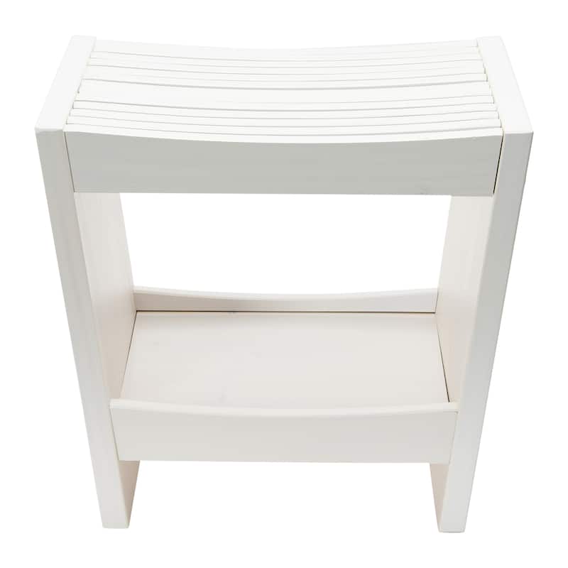 Slatted Solid Wood Stool With Storage Shelf