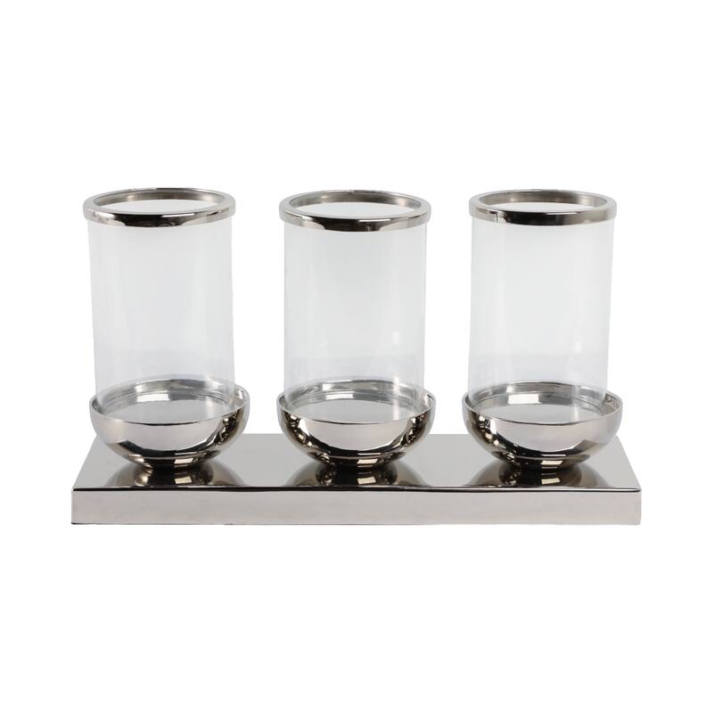 Candle Holder - Silver Metal 3-Candle Centerpiece, 16" - 16.0"