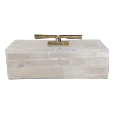 Stone Selenite Decorative Organizer Box Texture with Lid - 6" White - 16" x 7" x 6"