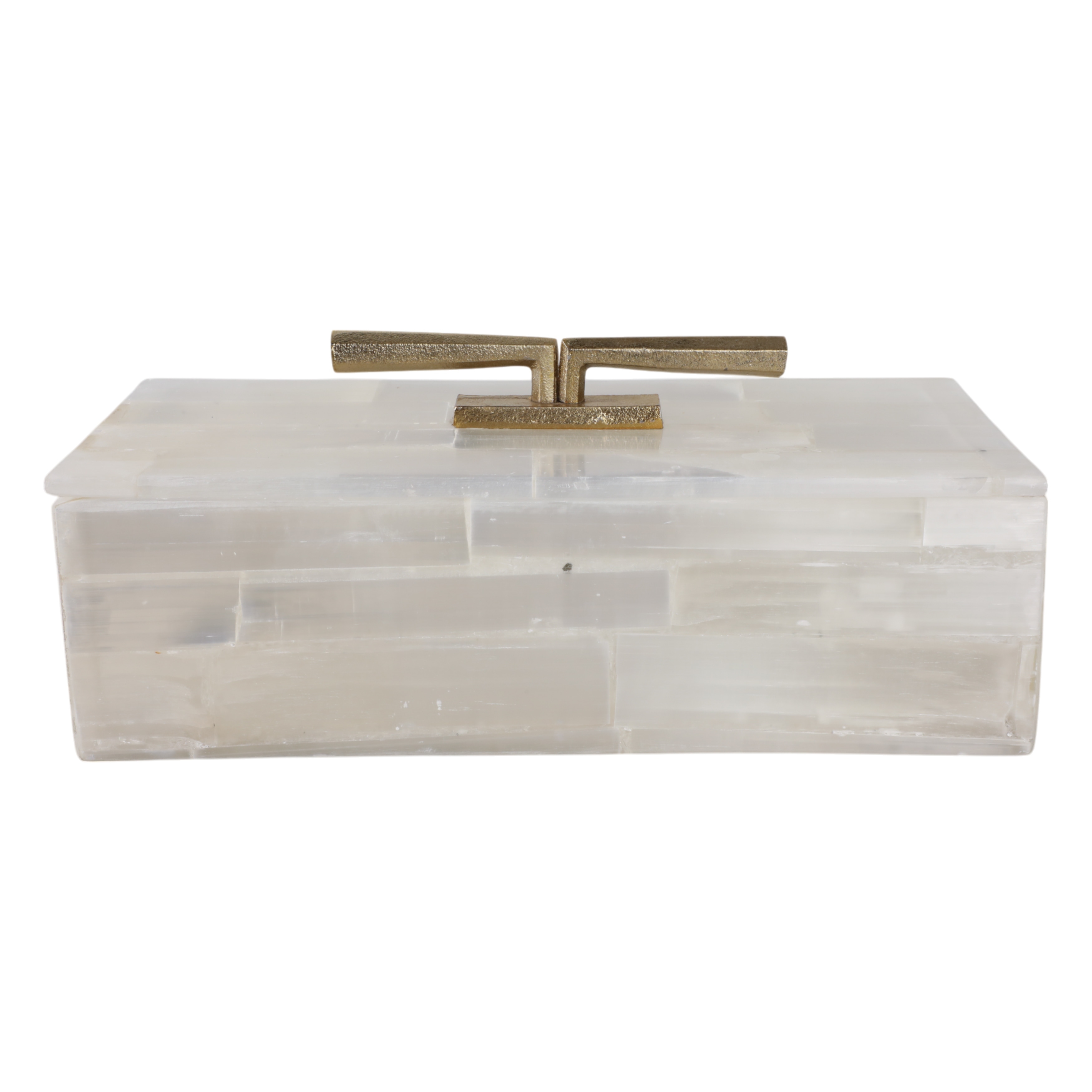 Stone Selenite Decorative Organizer Box Texture with Lid - 6" White - 16" x 7" x 6"