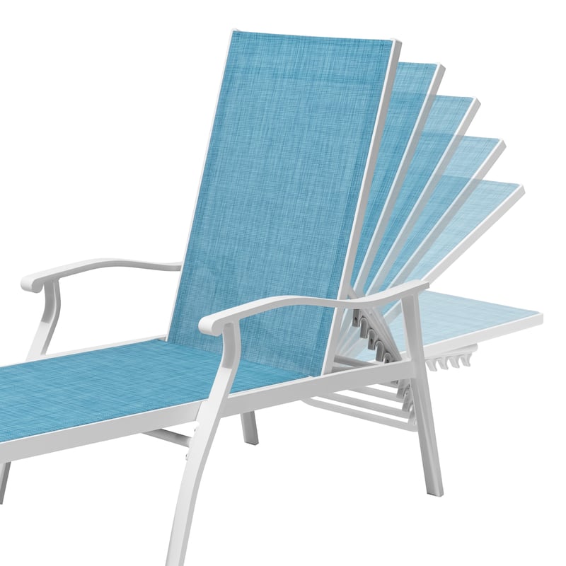 Outdoor Patio Aluminum Adjustable Chaise Lounge Chairs (Set of 2) with Arms - See Picture