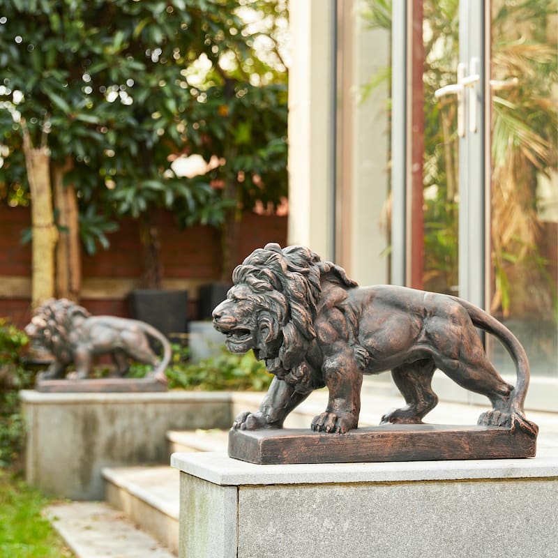 Glitzhome 24.5"L MGO Guardian Walking Lion Statue Indoor Outdoor Garden Sculpture Front Door Porch Decor