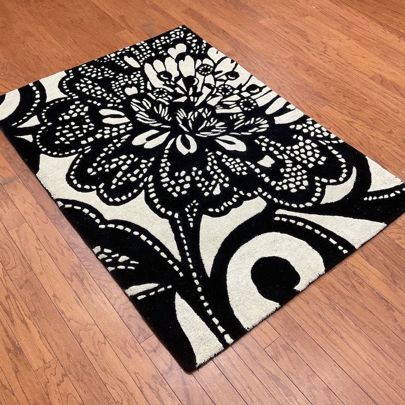 HERAT ORIENTAL Handmade Floral-Lace Graphic Wool Rug