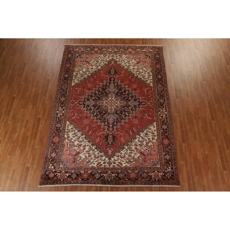 Traditional Geometric Heriz Persian Area Rug Hand-knotted Wool Carpet - 8'0" x 11'1"