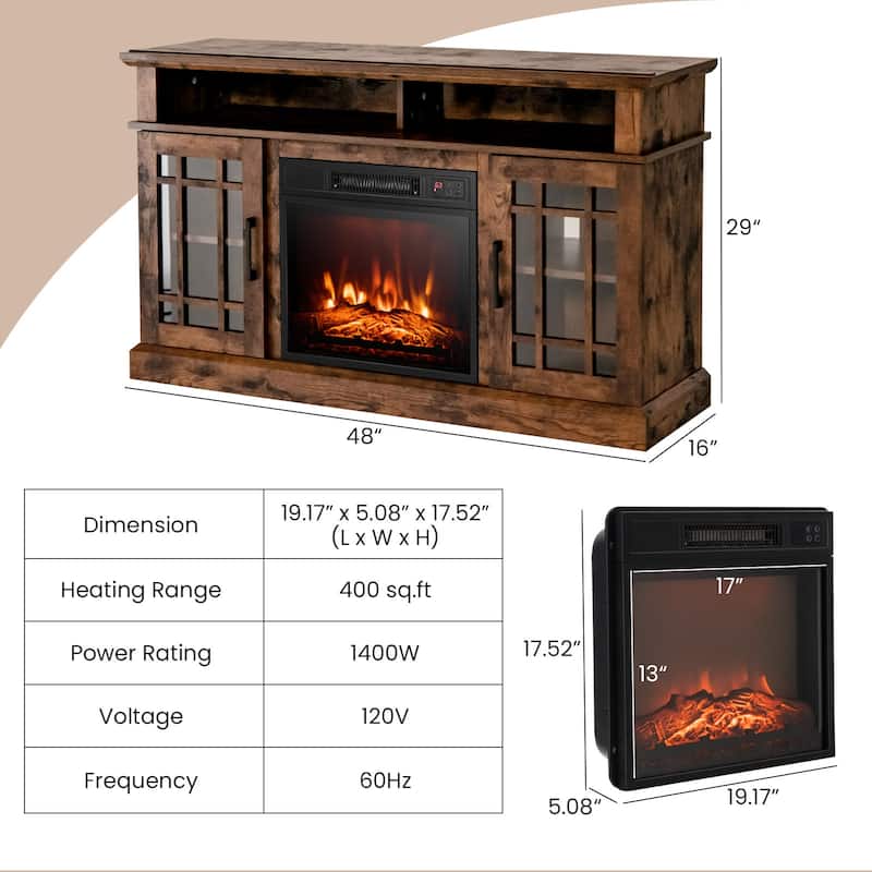 48 Inch Electric Fireplace TV Stand with 2 Side Cabinets and 2 Open Shelves - 48" x 16" x 30" (L x W x H)