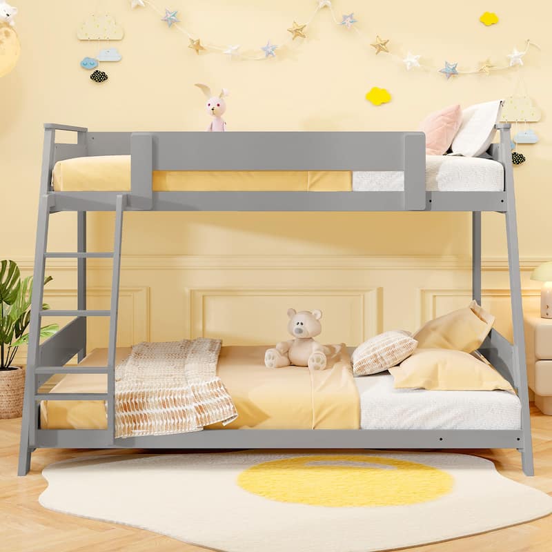Gymax Twin Over Full Low Bunk Bed Solid Wooden Floor Bunk Bed w/