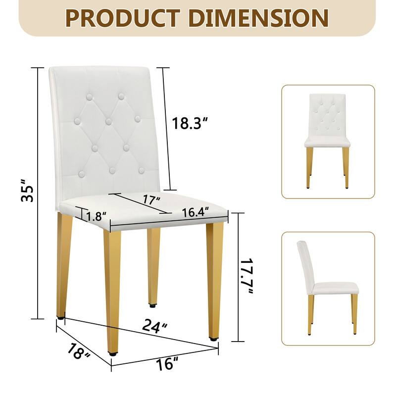 4-Pack Modern PU Dining Chairs with Ergonomic Buckle Backrest & Gold Metal Legs