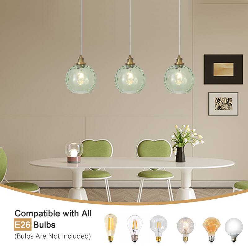 1-Light Glam Modern Metal Hanging Foyer Pendant Light with Glass Shade for Kitchen Island