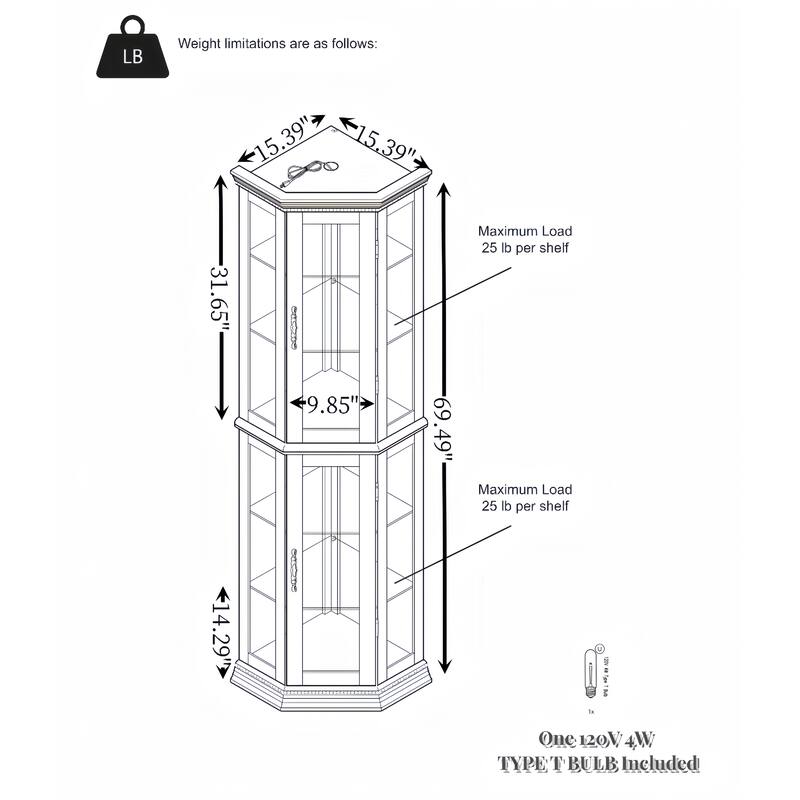 GDFStudio - Traditional Storage Corner Curio Cabinet with Lighted Glass Shelves