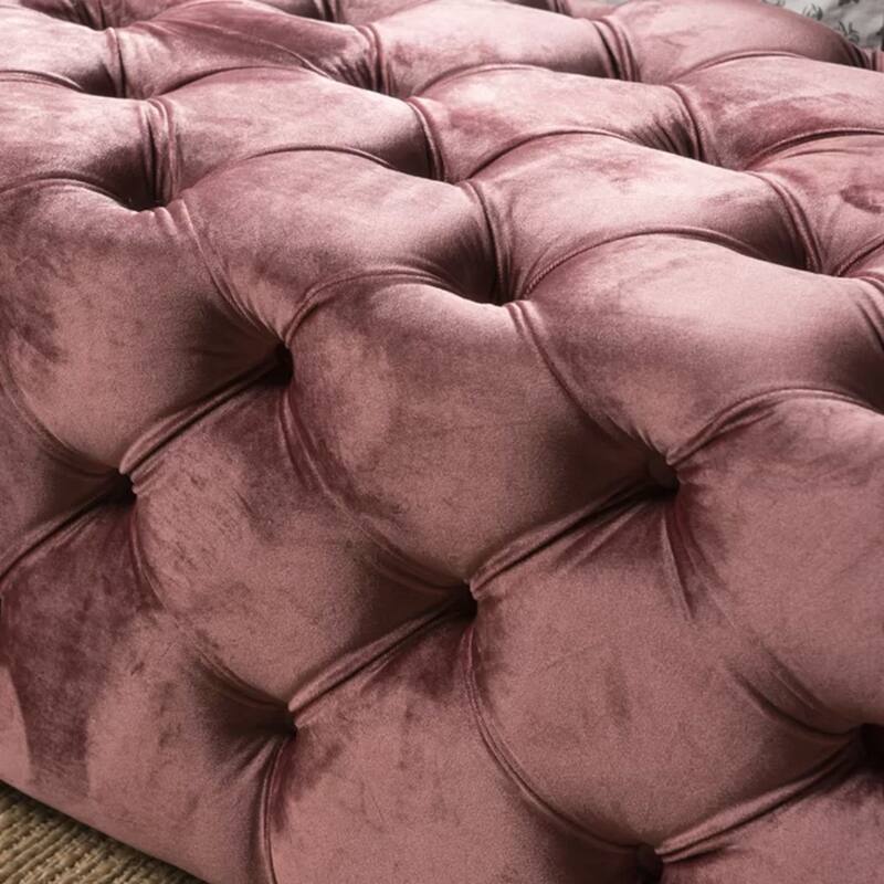 Luxurious Velvet Upholstered Ottoman Bench with Button-Tufted Diamond Stitching for Modern Glam Decor and Versatile Use