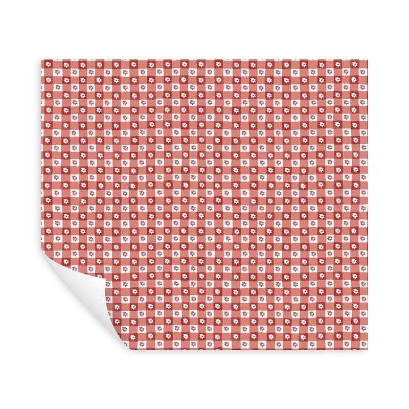 Rifle Paper Co. Daisy Gingham Red Floral Check Premium Peel + Stick Wallpaper