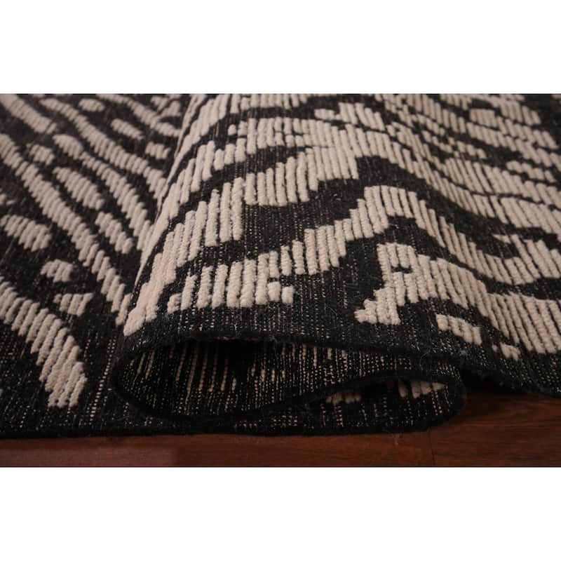 All-Over Black & White Moroccan Abstract Area Rug Handmade Wool Carpet - 8'2"x 10'3"