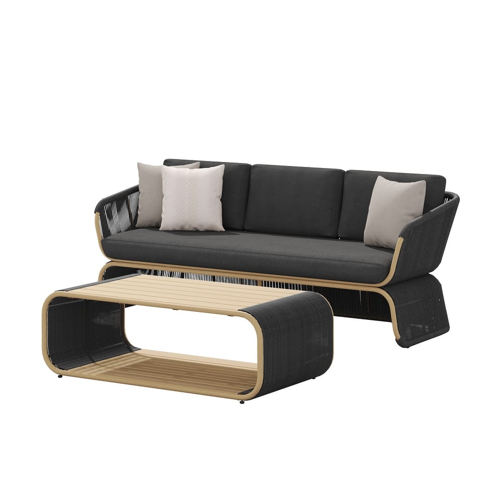 Corvus Ida 2-piece Outdoor Wicker Sofa with Coffee Table