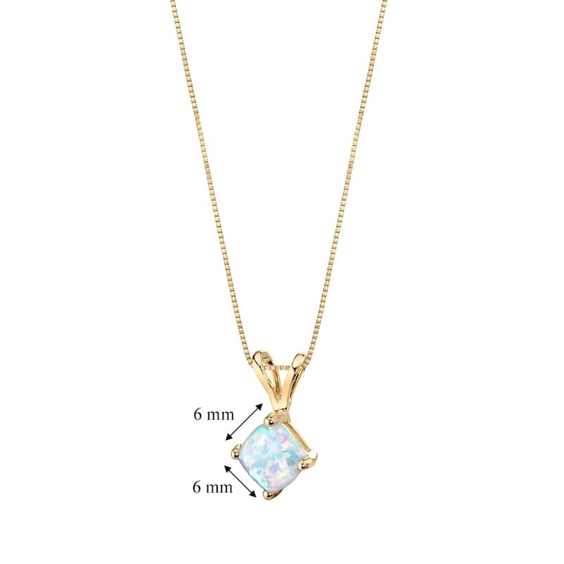 14k Yellow Gold Gold Cushion Cut Created Opal Pendant