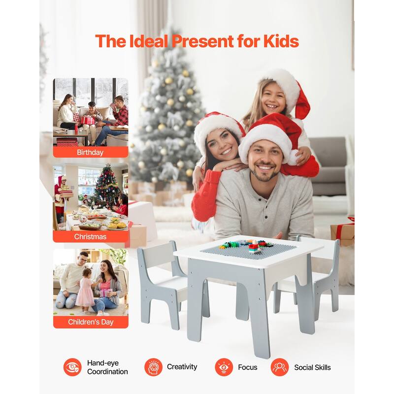 4-in-1 Kids Activity Table with 2 Chairs and Storage, White - 23.5 x 23.5 x 19.48 in