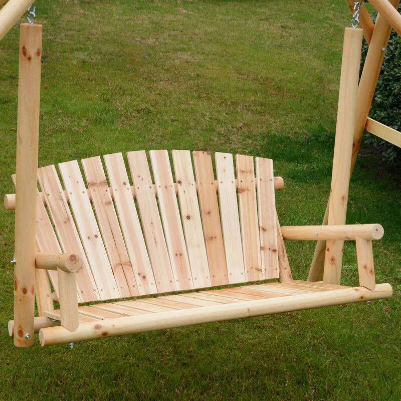 Outsunny 6.5' Outdoor Rustic Loveseat 2 Person Freestanding Solid Wood Natural Log Garden Swing
