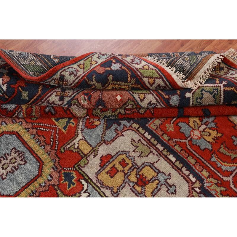 Hand Knotted Oriental 100% Wool Carpet Traditional Medallion Oranges & Rust Heriz (serapi) Area Rug - 12' 2'' X 8' 11''