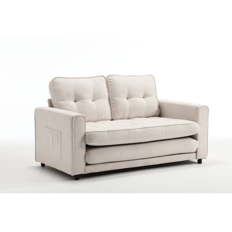 Velvet Sofa Bed with Storage Bags for Living Room or Guest Room, Space-Saving
