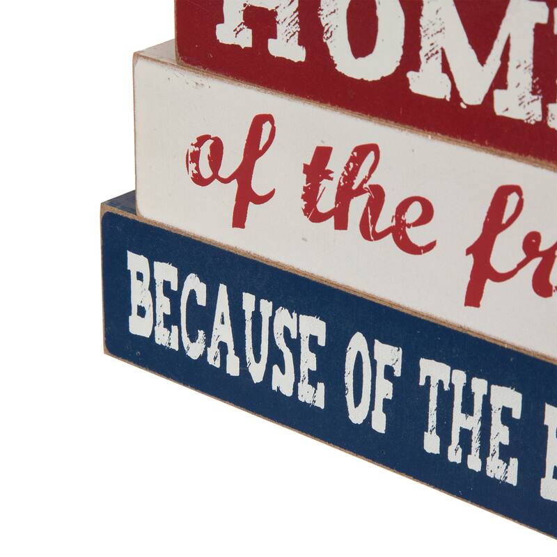 Glitzhome Patriotic/July 4th Free Standing Block Table Decor