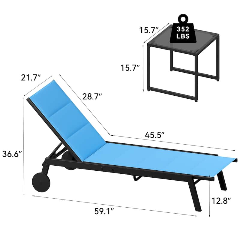 Outdoor Resin Lounge With Adjustable Back, Upholstered Fabric With Side Table - N/A