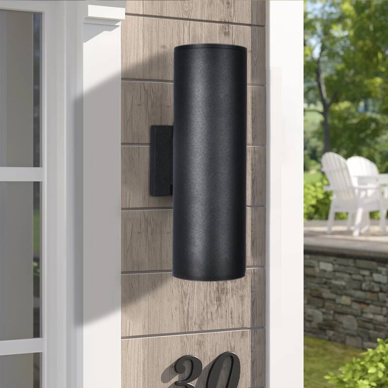 2-Pack Wall Sconces Black Industrial Cylinder Outdoor Waterproof IP54 Lantern Wall Sconces - 4.3 in. W x 13.4 in. H x 6.3 in. D