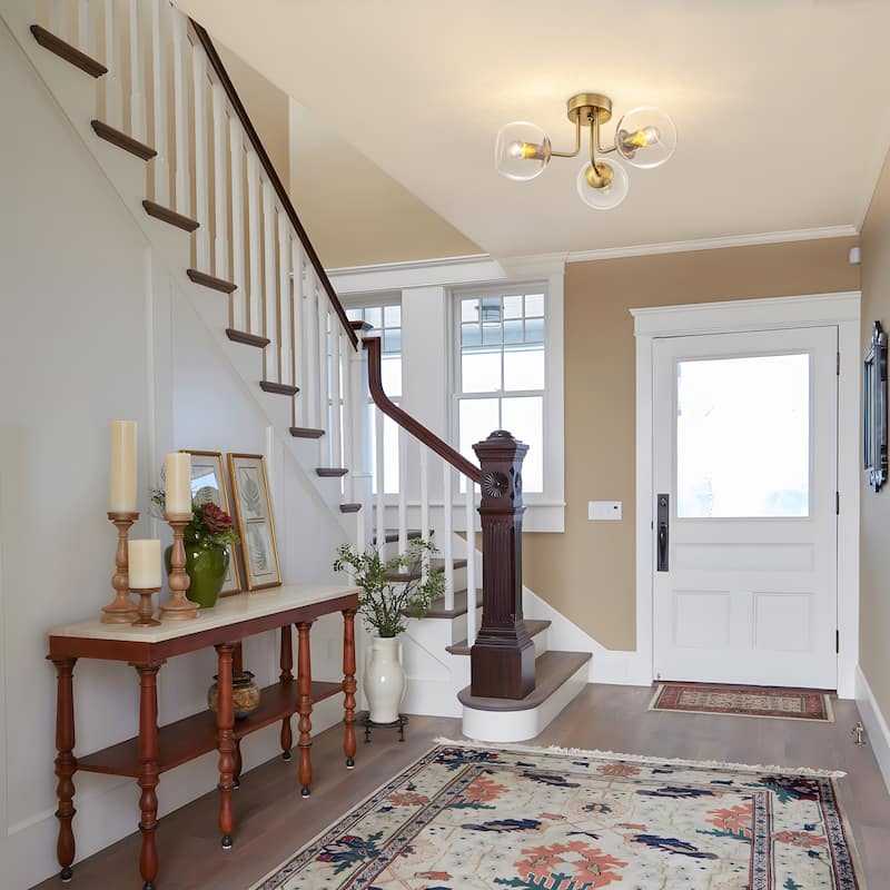 Starsky 3-Light Modern Sputnik Seeded Glass Globes Semi Flush Mount Ceiling Light