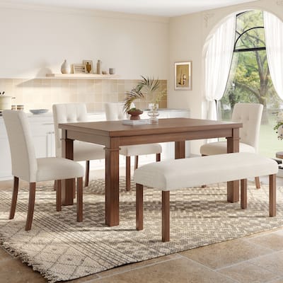 6-Piece Modern Dining Set, Rectangle Kitchen Table with 4 Upholstered Chairs & Bench, Ideal for Dining Room and Living Room