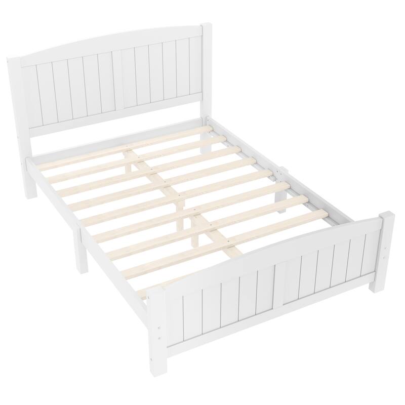 Full Size Platform Bed, Solid Wood Platform Bed with Support Slats and Strong Structure, No Box Spring Needed, White