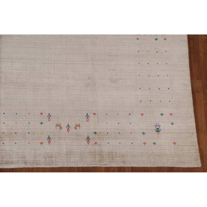 Gabbeh Area Rug Hand-Knotted Tribal Wool Carpet - 7'10" x 9'10"
