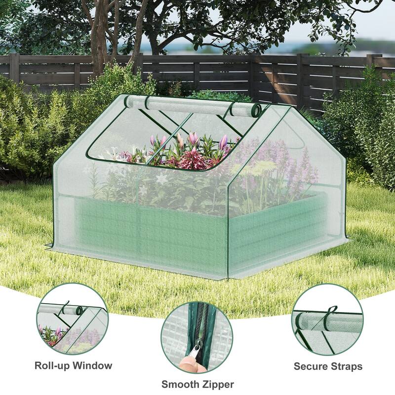 Aoodor 4.2x4.2x3 FT Raised Garden Bed Kit with Mini Greenhouse