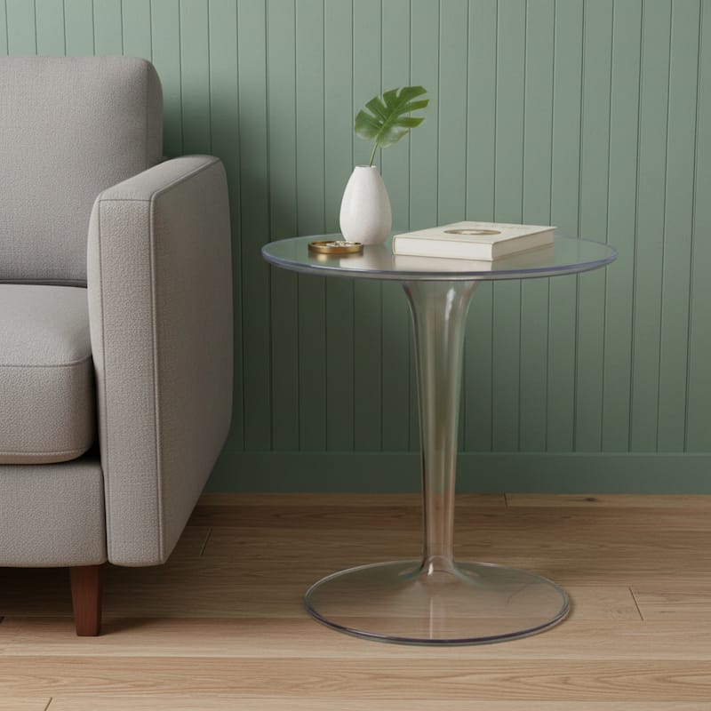 HomeRoots 20" Clear Heavy Duty Plastic Indoor Outdoor Round Pedestal End Table