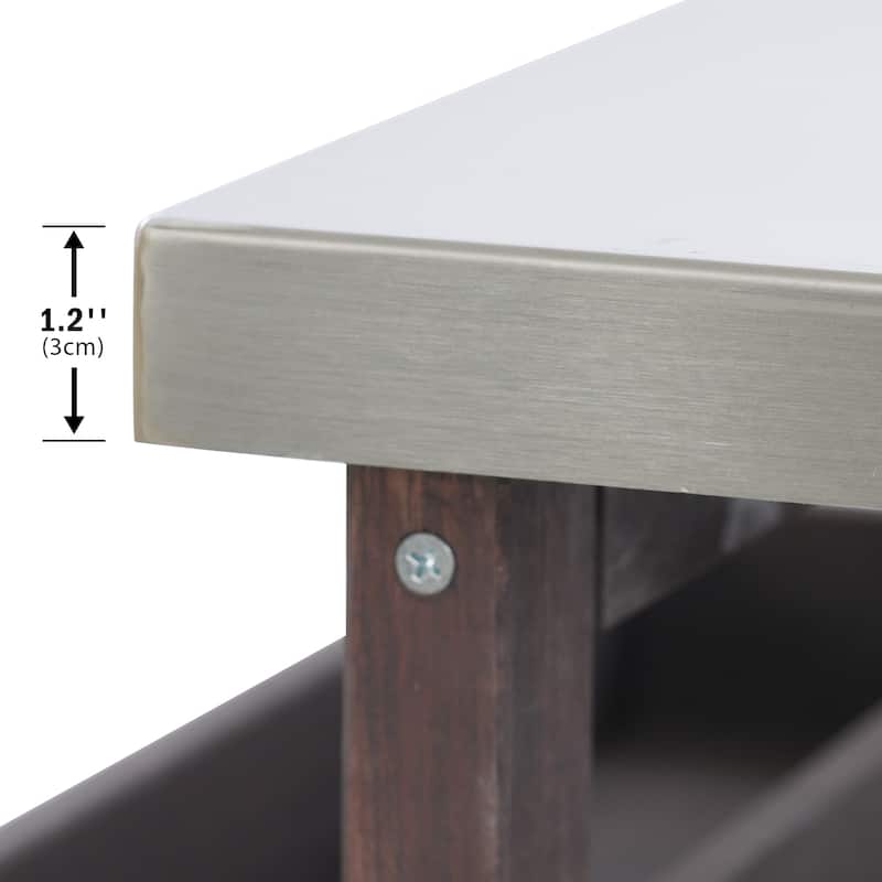 Farmhouse Outdoor Kitchen Island, Rolling Bar Cart & Storage Cabinet with Stainless Steel Top, Spice Rack & Towel Rack