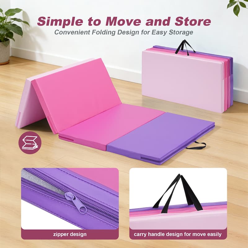 Zenova Gymnastics Mat 6' x 3' x 2" Four Fold Folding Exercise Mat with Carrying Handles