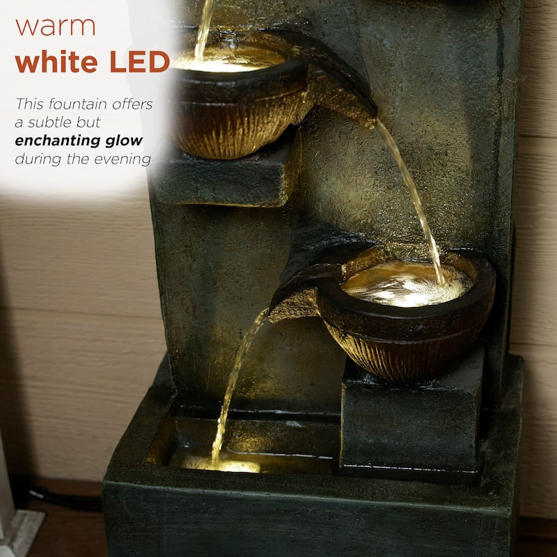 6-Tier Bowl Old Fashion Gray Fountain w/ Warm White LED