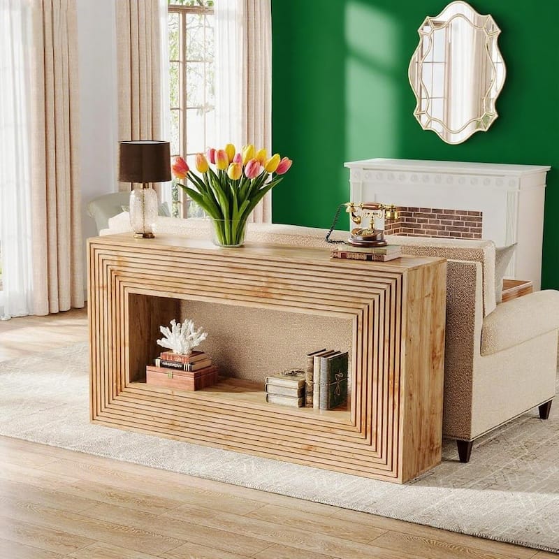MDF Console Table with Fluted Front and Rustic Farmhouse Design - 59” L x 11.81” W x 33.46” H