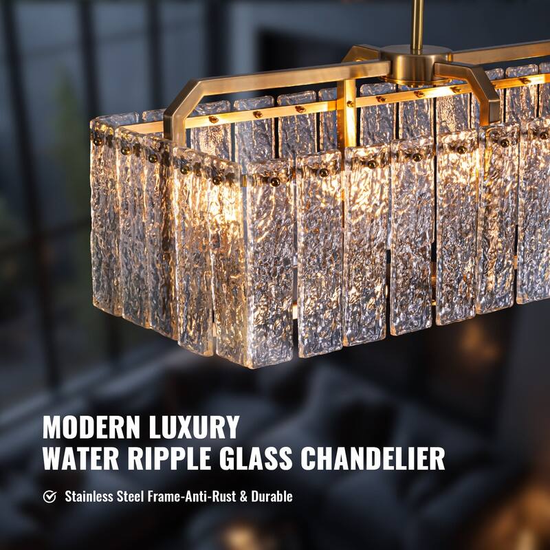 40 in. Brass Modern Crystal Chandeliers 16-Light Gold Rectangular Chandelier for Dining Living Room Kitchen Island