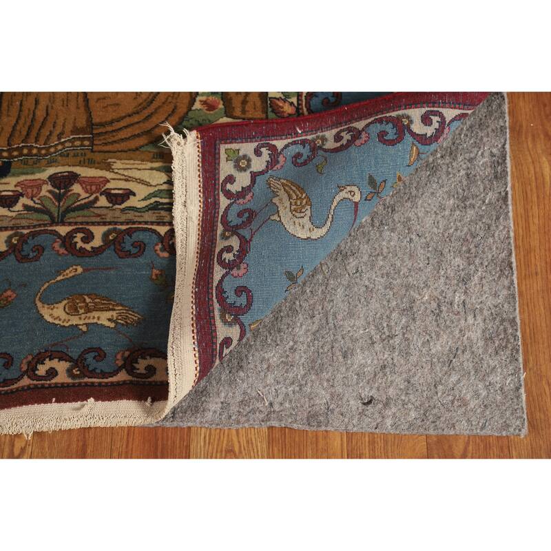 Hand Knotted Oriental 100% Wool Carpet Traditional Pictorial Green Kashan Area Rug - 6' 8'' X 4' 6''